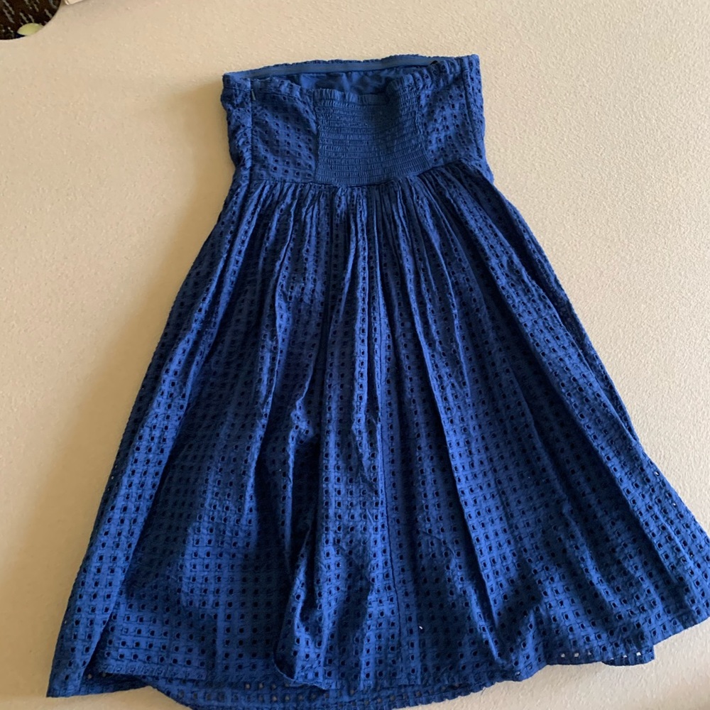 Strapless Navy eyelet dress